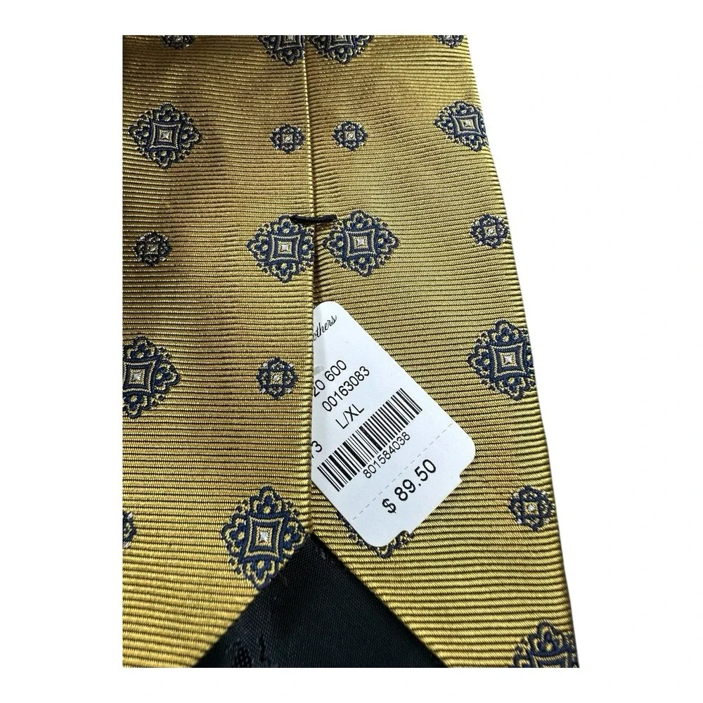 Brooks Brothers Golden Blue Baroque Pure Silk Men Tie 3.25 Inch Width L/XL NWT